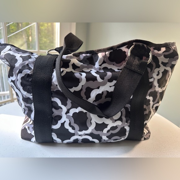 LeSportsac Large Shoulder Bag Purse Double Handles w/Metal Loops Black & White - Picture 5 of 15